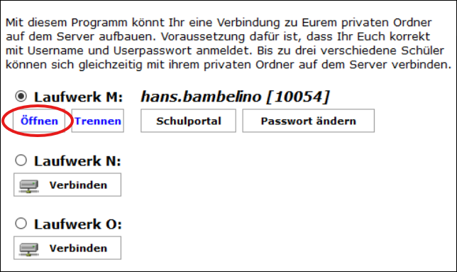Schülermodul Verzeichnis öffnen