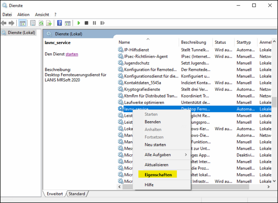 lansi service beenden