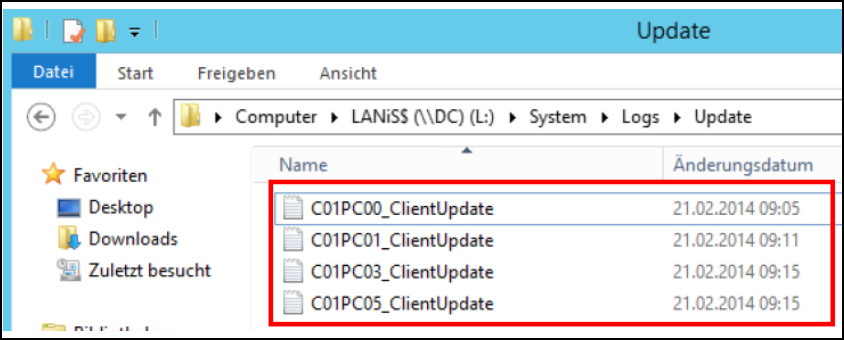 Logfiles im Bereich L:\system\logs\update