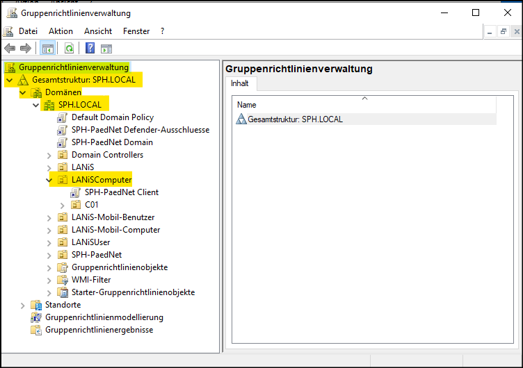 Gruppenrichtlinienverwaltung => OU LANiSComputer