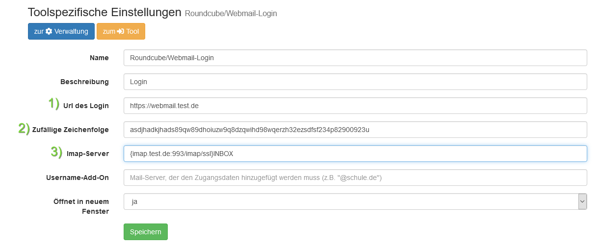 Toolspezifische Einstellungen des Roundcube Logins