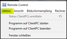 Übersicht Aktion im Remote Control