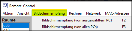 Übersicht Bildschirmempfang im Remote Control
