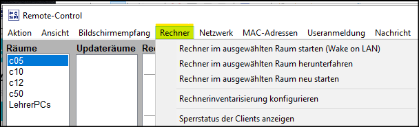 Übersicht Rechner im Remote Control