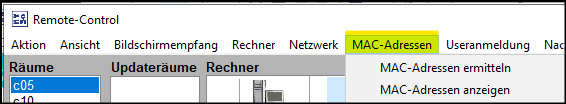 Übersicht MAC Adressen im Remote Control
