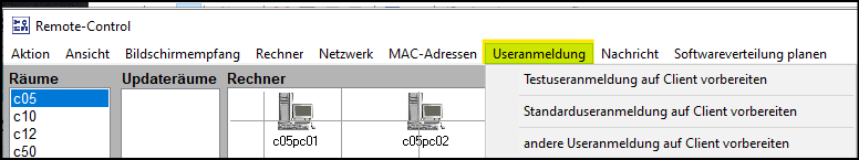 Übersicht Useranmeldung im Remote Control