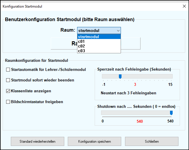 Startmodul der Benutzerkonfiguration