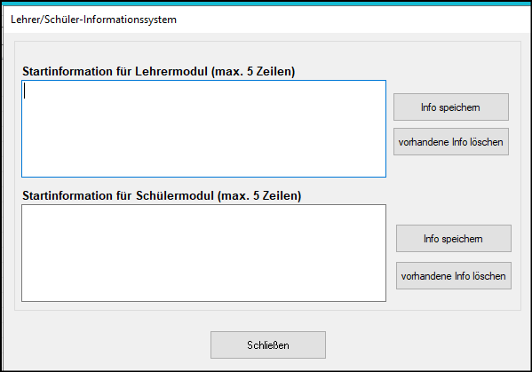 Anzeigefelder für Startinformationen