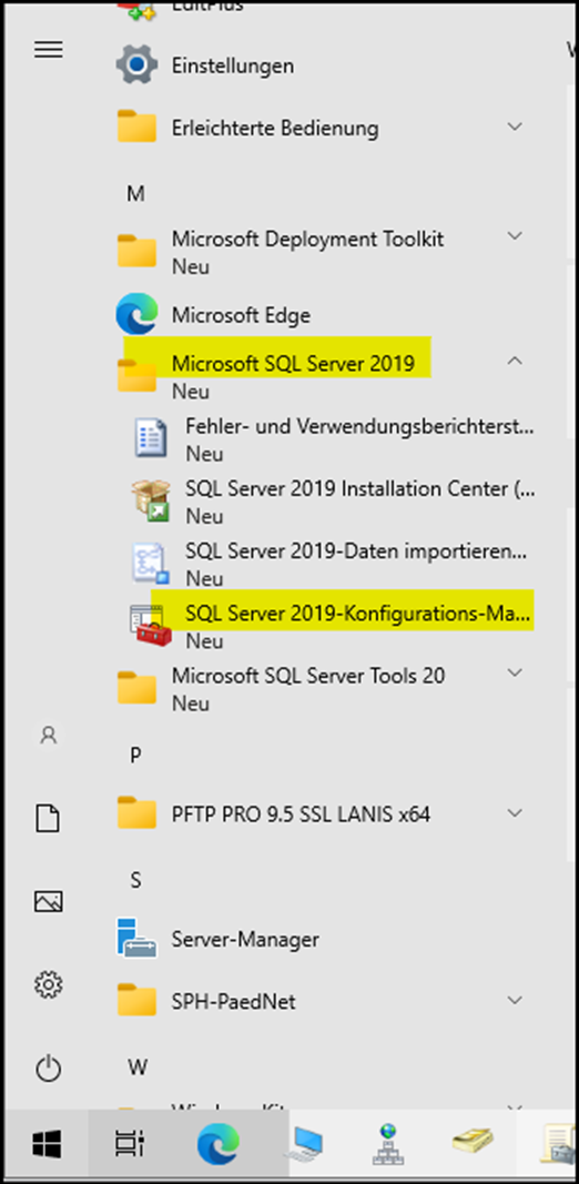 SQL Server 2019-Konfigurations-Manager aus dem Startmenü starten