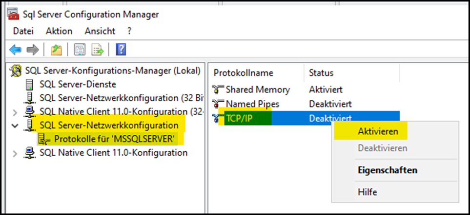 Fenster "Sql Server Configuration Manager"