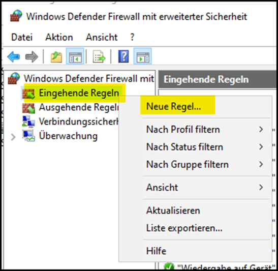 Fenster Windows Defender Firewall mit erweiterter Sicherheit"