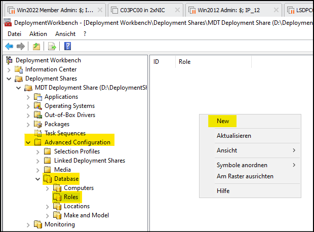 DeploymentWorkbench => "Advanved Configuration" => "Database" => "Roles"