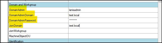 Fenster "Properties" Reiter "Details" Bereich "Domain and Workgroup"