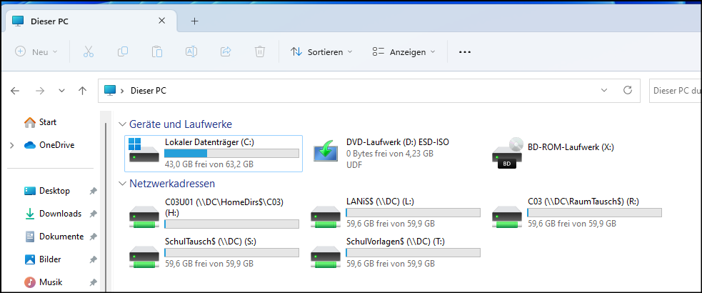 Windows-Explorer auf Lernenden-PCs vorher