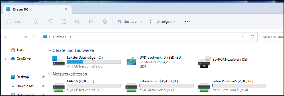 Windows-Explorer auf Lehrenden-PCs nachher