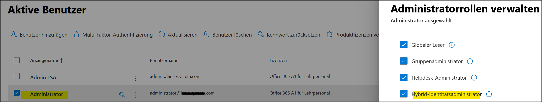 MS365 Aktive Benutzer / Hybrid Identitätsmanager