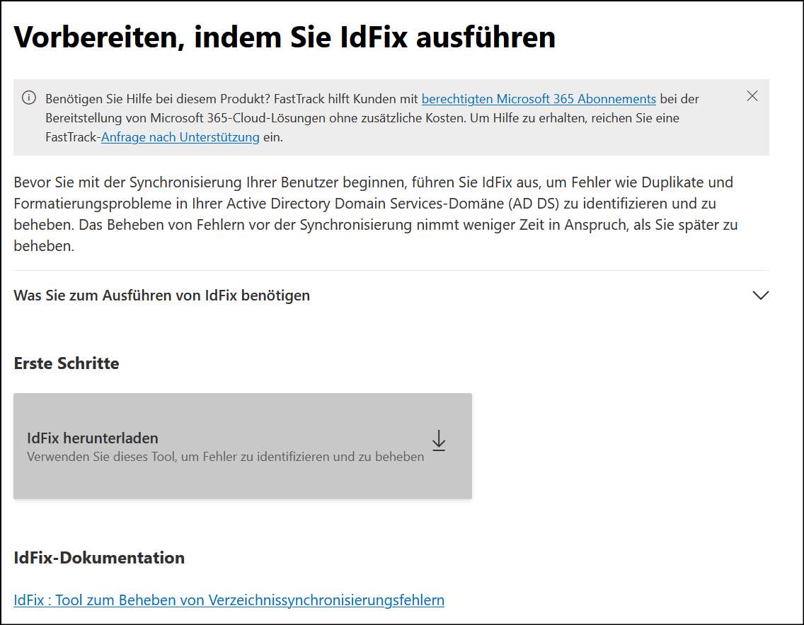 Seite "Vorbereitung, indem Sie IdFix ausführen"