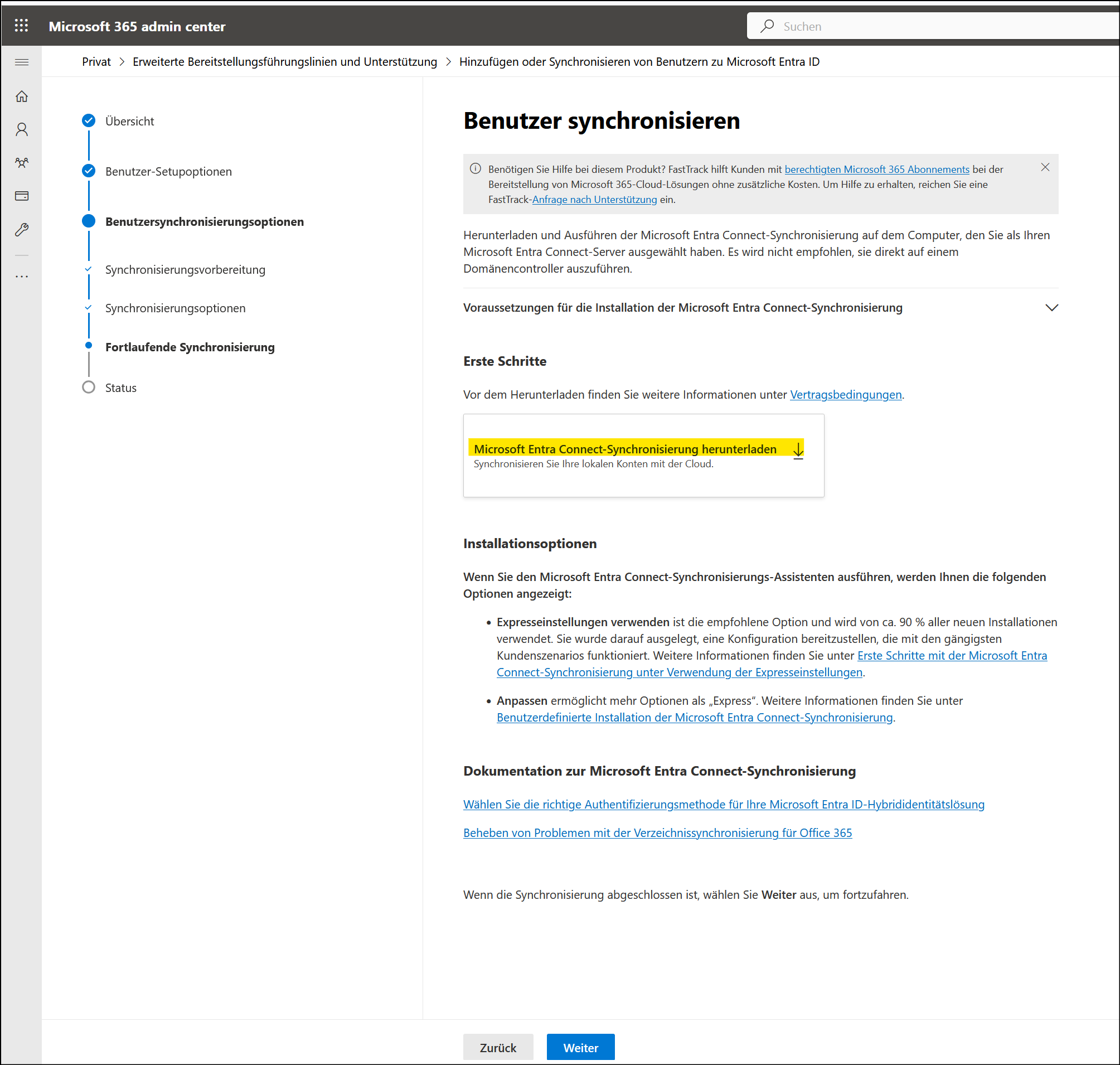 Seite "Benutzer synchronisieren"