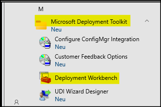 "Deployment Workbench" im "Microsoft Deployment Toolkit"