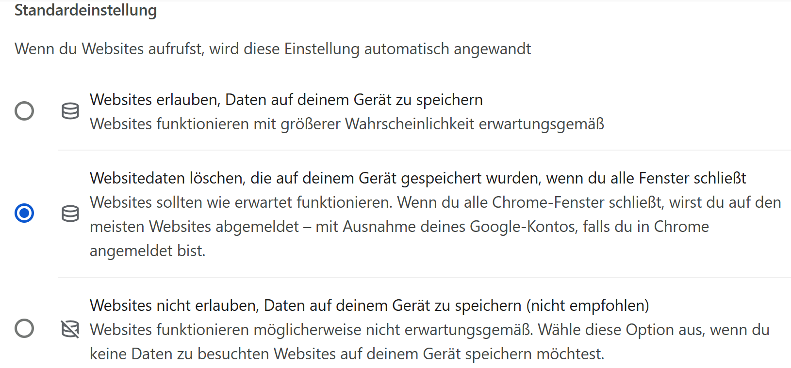 Übersicht über automatische Einstellungen beim Aufruf einer Website
