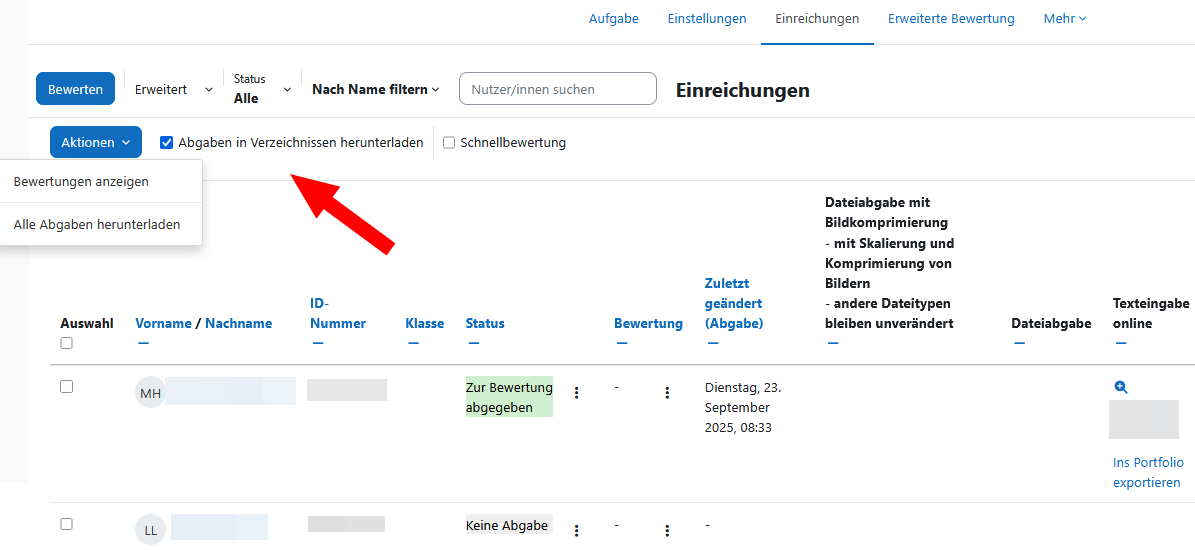 Bild zeigt die Funktion Auswahl Lernender
