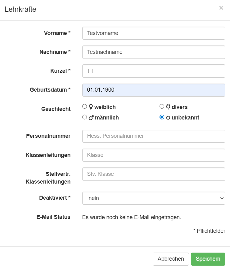 Ansicht eines Lehrkraftprofils