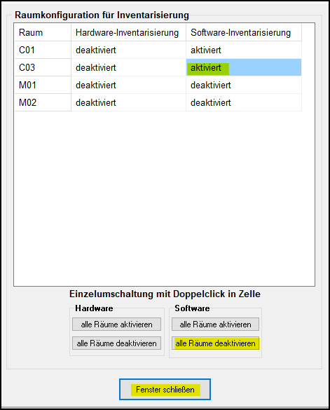 Imventarisierungseinstellungen zurücksetzen
