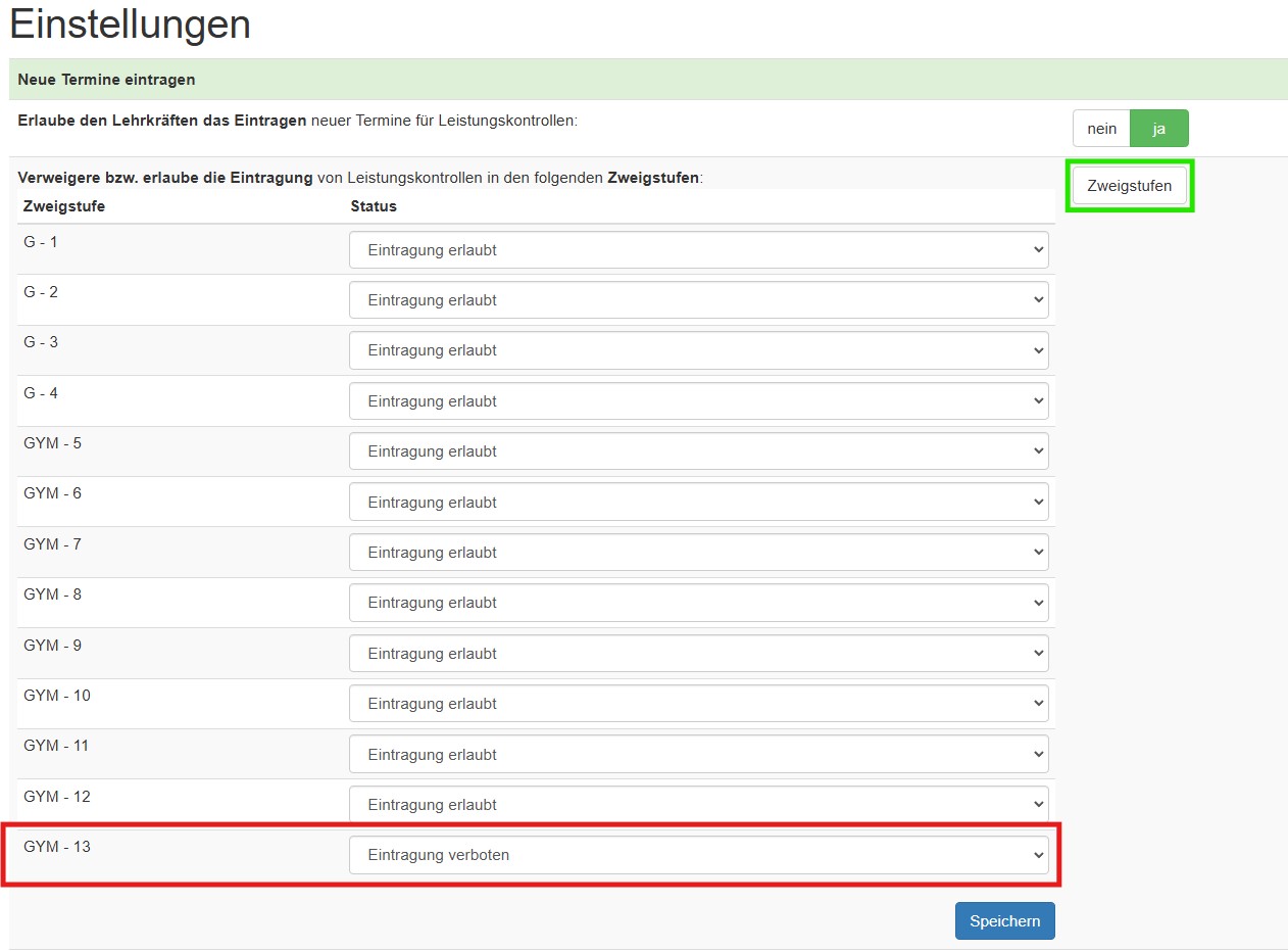 Zweigstufengenehmigung für das Eintragen von Leistungskontrollen: Aufgeklappte Ansicht
