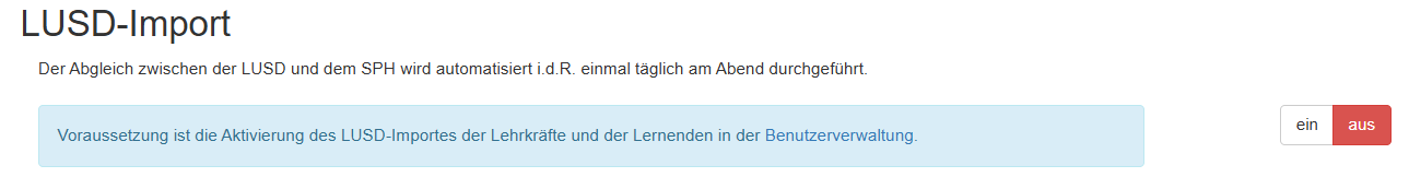 Ansicht Deaktivierte LUSD-Schnittstelle im Lerngruppenmodul - Button rot