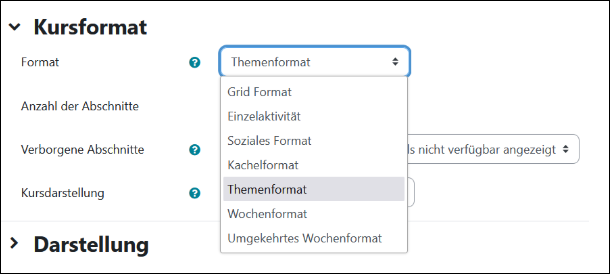 Auswahl zwischen den Kursformaten möglich