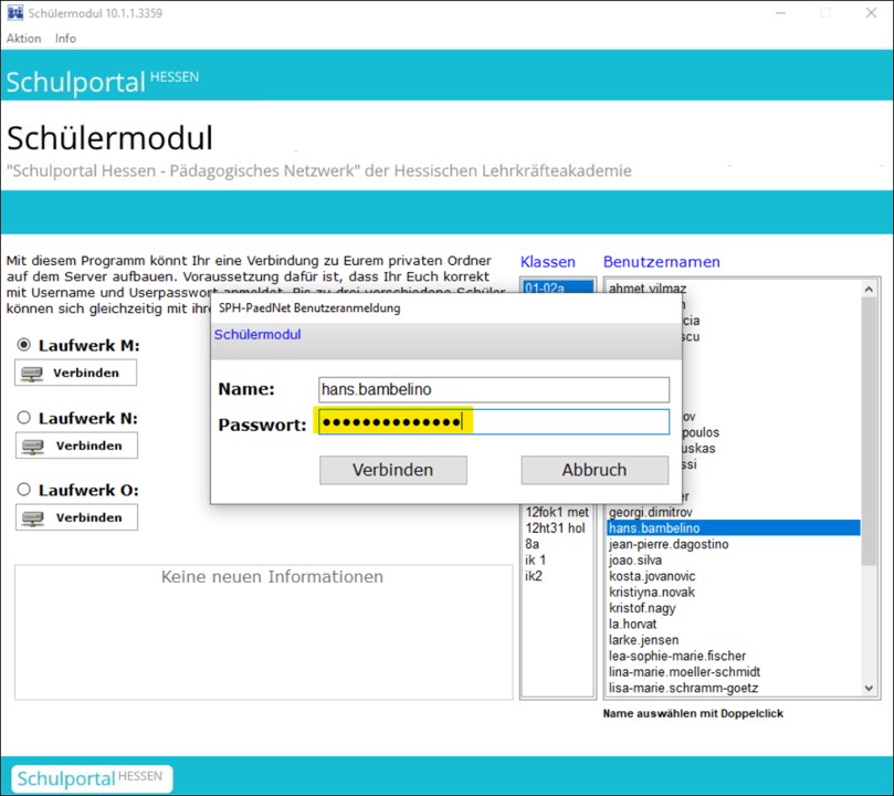 Schülermodul mit Anmeldung