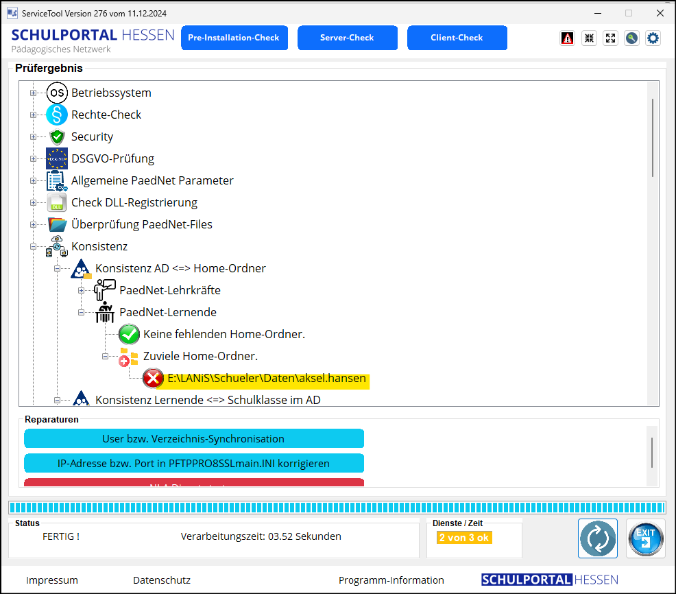 ServiceTool-Anzeige wenn User im AD fehlen