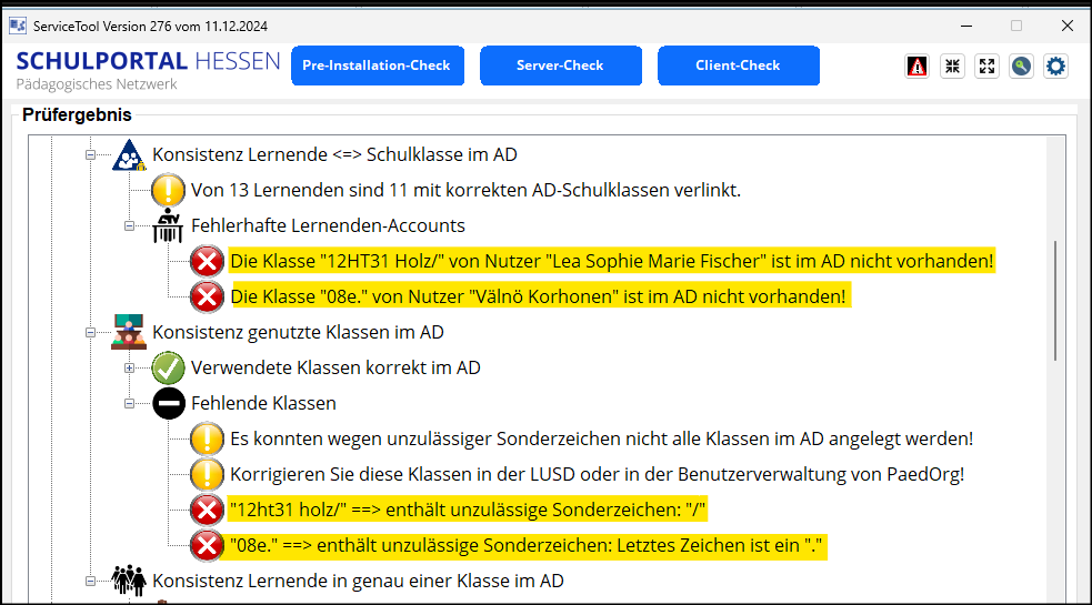 ServiceTool bei fehlenden Klassenbeziechnungen