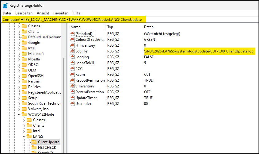 Registryeintrag Logfilepfad