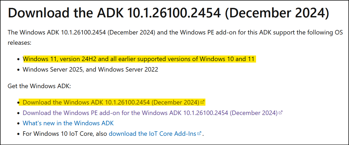 ADK für Windows 11 version 24H2 herunterladen