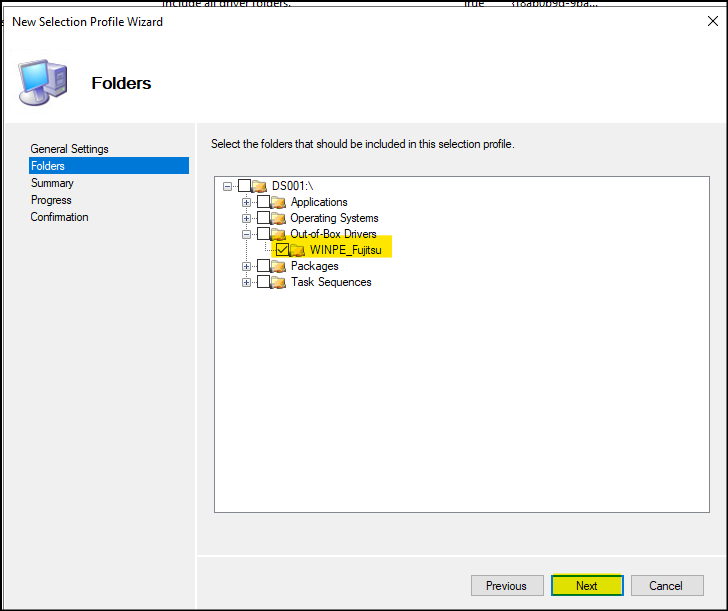 Fenster "New Selection Profile Wizard" Bereich "Folders"