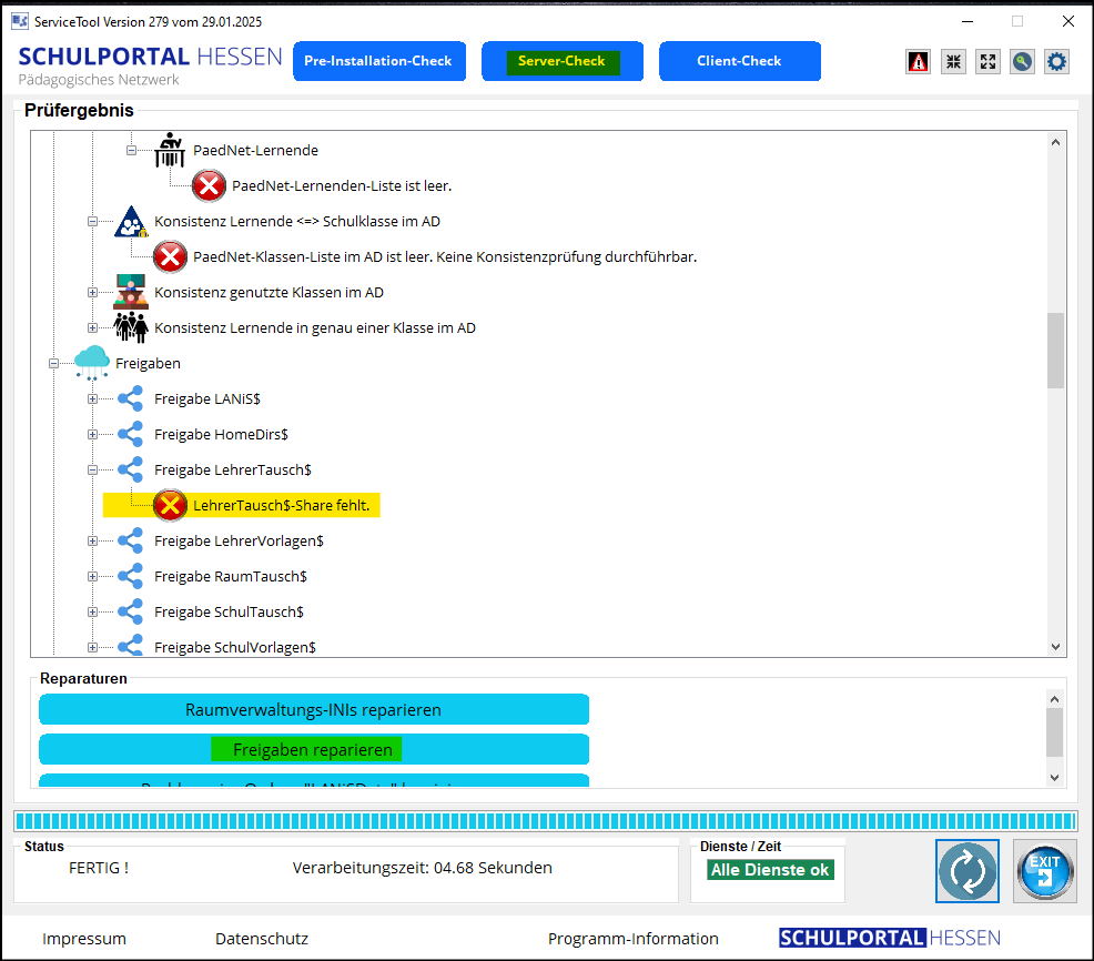 ServiceTool / Freigaben reparieren