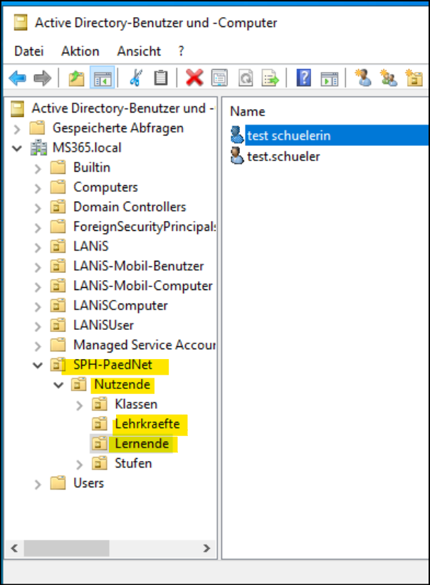 Active Directory SPH-PaedNet/Nutzende