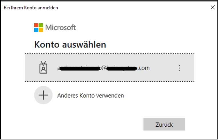 Fenster "Bei Ihrem Konto anmelden" / "Konto auswählen"