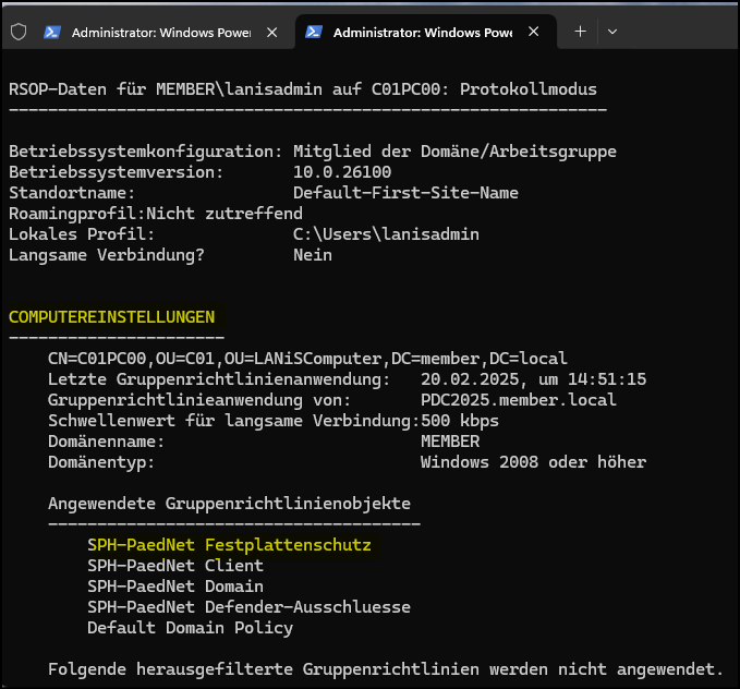 Powershell mit angewendeter Gruppenrichtlinie