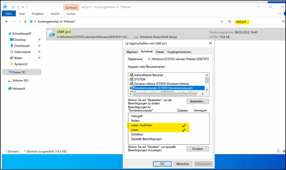 Windows Explorer => Rechte auf UWF.ps1