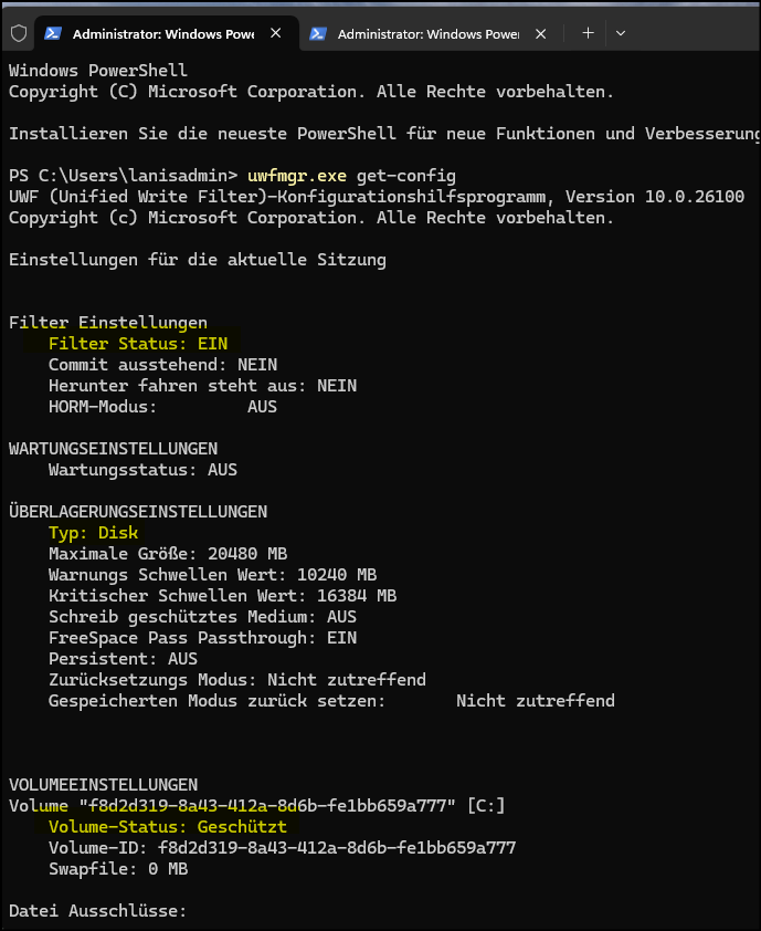 PowerShell => Einstellungen des UWF auf einem Client