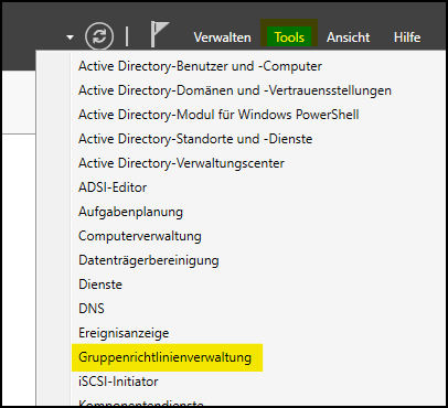 Gruppenrichtlinienverwaltung aus dem Server-Manager aufrufen