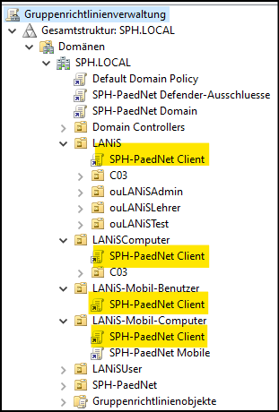 Gruppenrichtlinie "SPH-PaedNet Client"