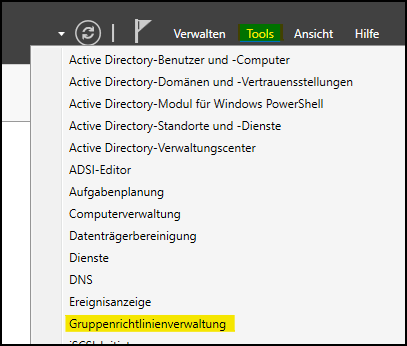 Gruppenrichtlinienverwaltung aus dem Server-Manager starten