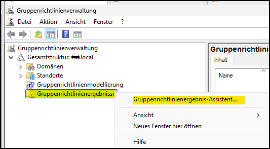Gruppenrichtlinienergebnis-Assistent öffnen