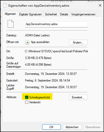 Schreibschutz auf der Datei "AppDeviceInventory.admx"