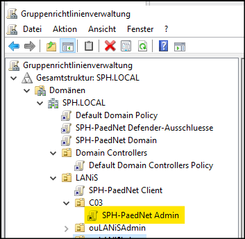 Ergebnis der Gruppenrichtlinienzuweisung