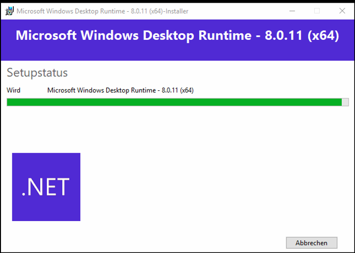 DotNet Runtime-Installationsfenster