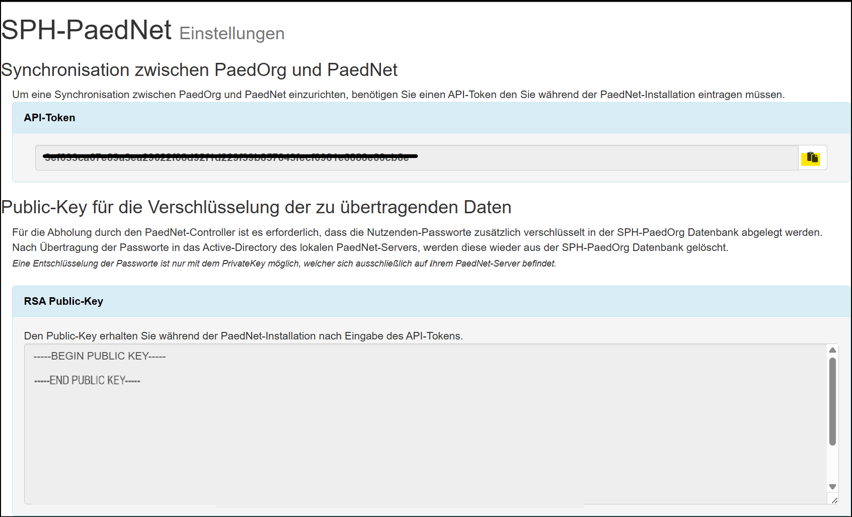 Programm SPH-PaedOrg; Fenster SPH-PaedNet Einstellungen; Funktion: Synchronisation zwischen PaedOrg und PaedNet